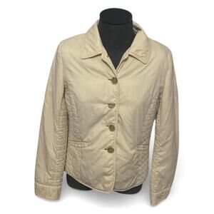 Ann Taylor Women's Moto Jacket Cream Beige Quilted Lined Button Up Coat Classy